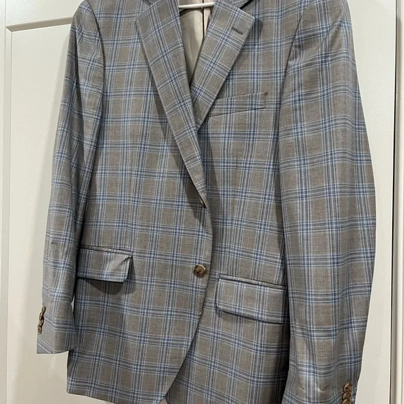 Peter Millar Flynn classic fit tan with blue plaid size 44R